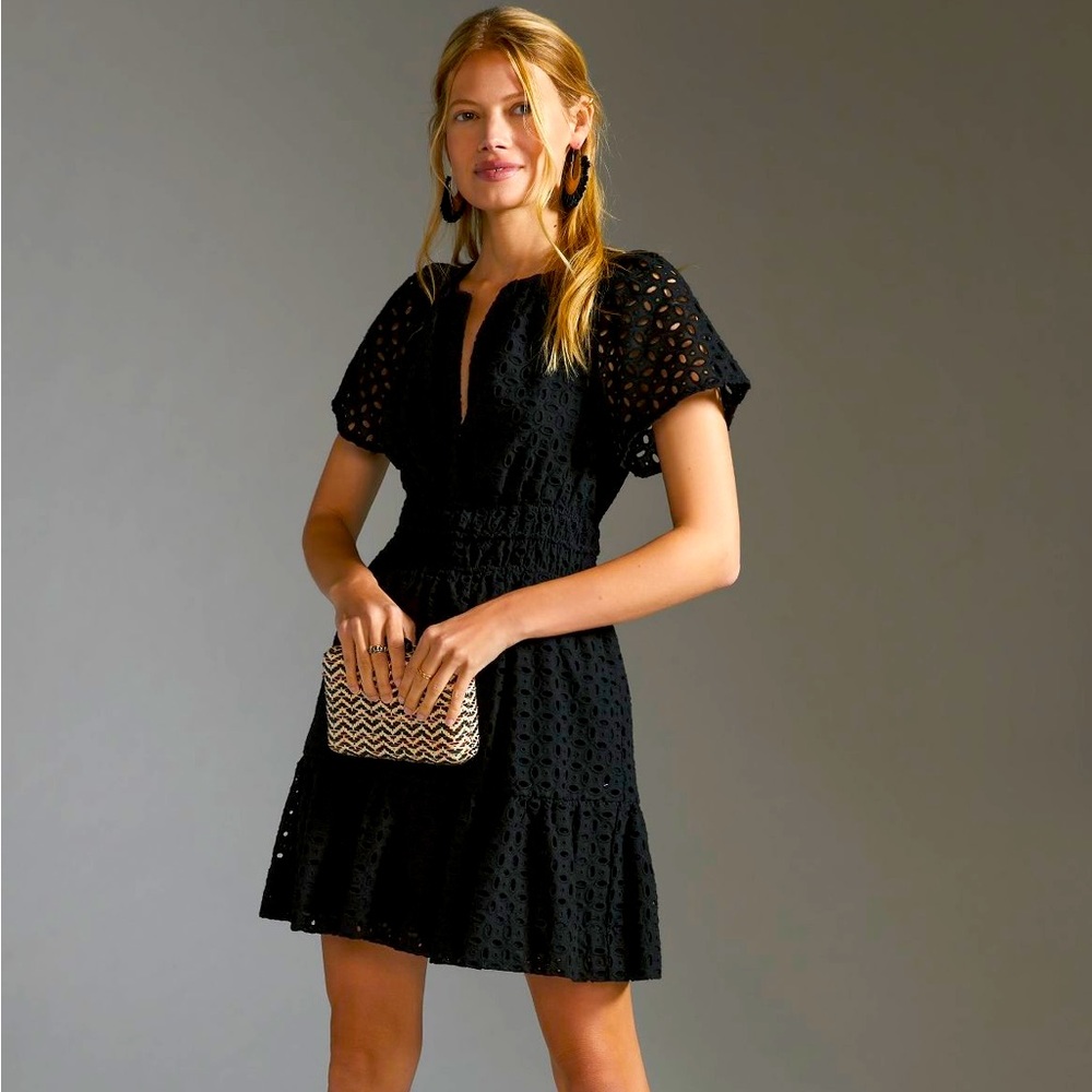 Anthropologie Somerset Eyelet Dress. NWT Size XXS. Black.